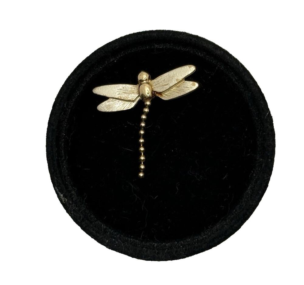 Vintage AVON Gold Tone Dragonfly Lapel Tie Tack Pin Movable Dangle Tail 1"